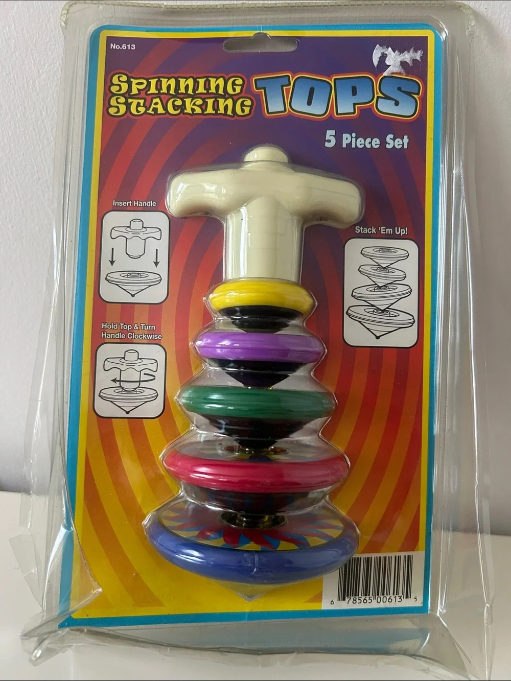 Vintage Tops Toy Spinning Stacking 5 Piece Wind Up Set Polyfect China No. 613